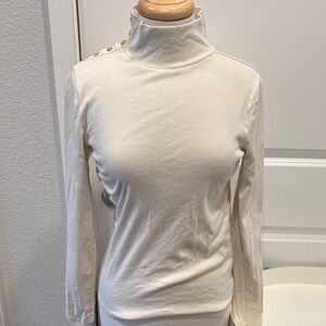 EUC J. Crew Cream Long Sleeve Turtleneck with Button Accents